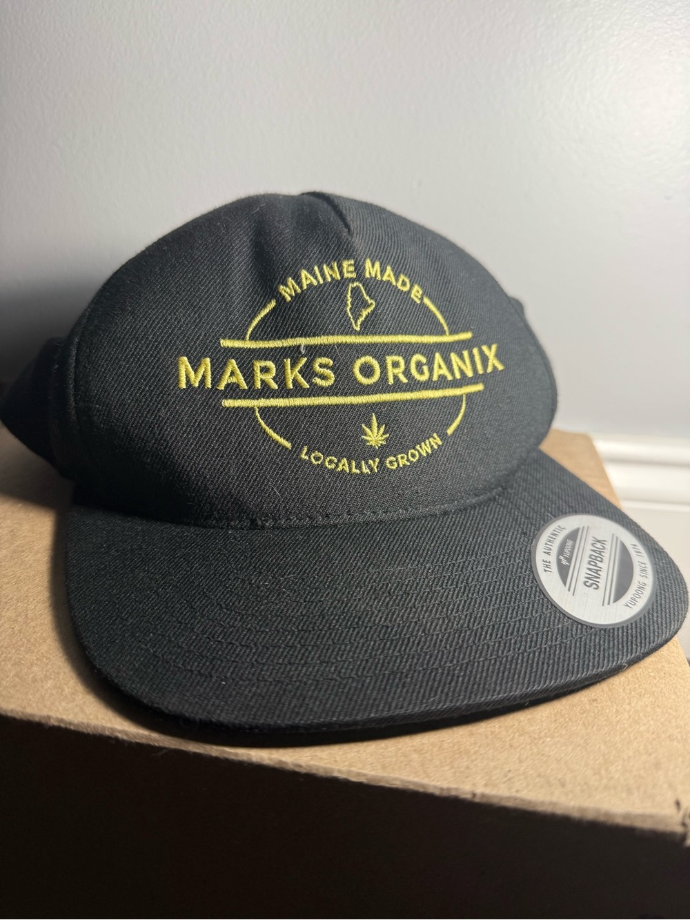 Black Snapback Hat with Yellow Logo